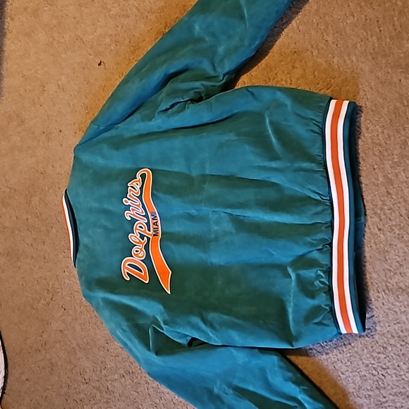 Vintage Dolphins Bomber Jacket 2XLARGE 90s Miami NFL Football Orange & Teal - Picture 5 of 14